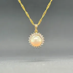 Estate 14K Y Gold 7.5mm Akoya Pearl & 0.08ctw G-H/SI1-2 Diamond Pendant