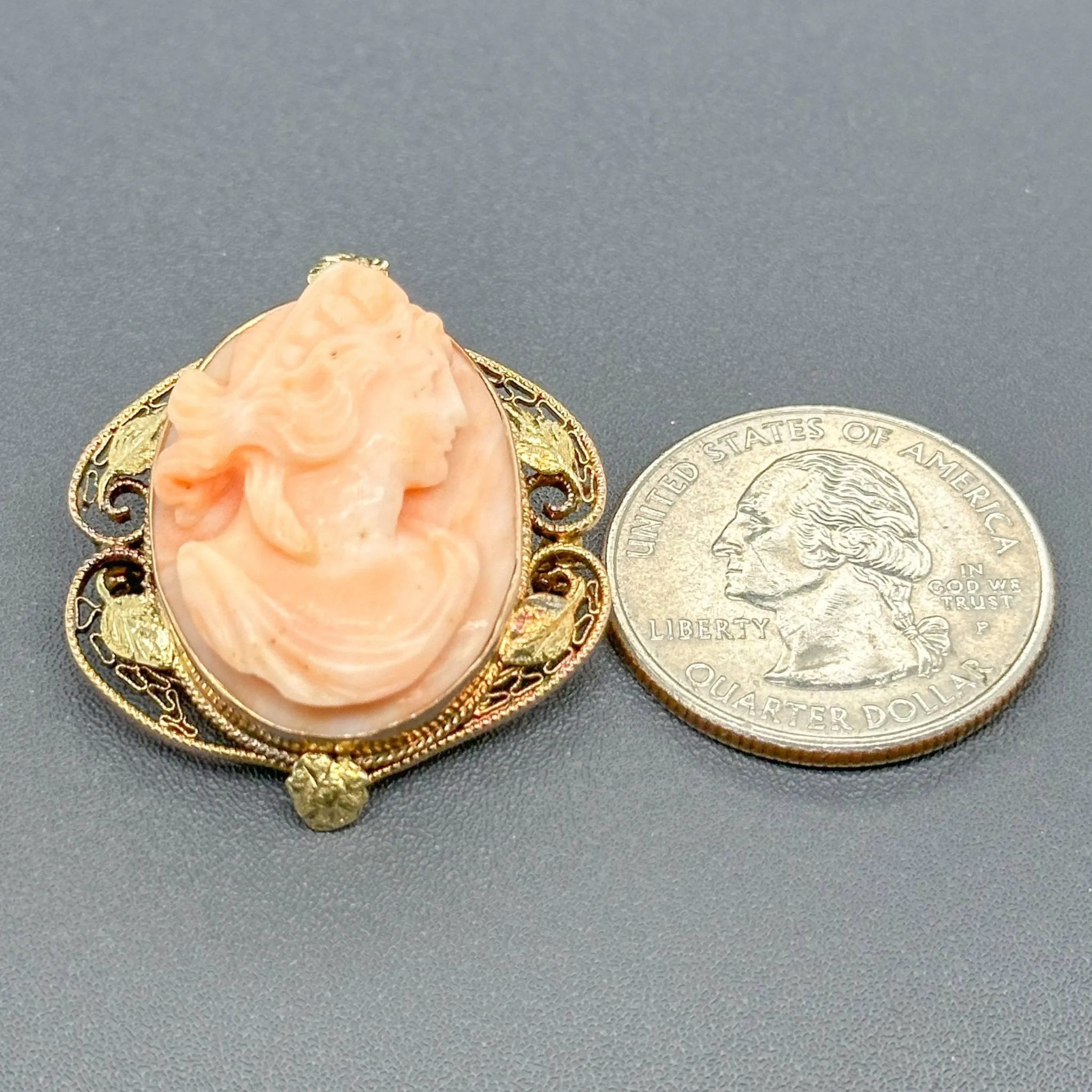 Estate Victorian 14K Y Gold 17.01ct Coral Cameo Pin/Pendant