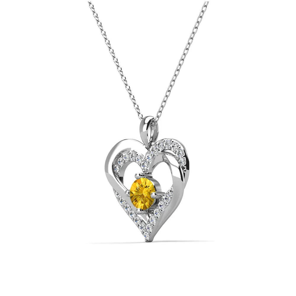 Forever 18k White Gold Plated Birthstone Double Heart Necklace with Crystals