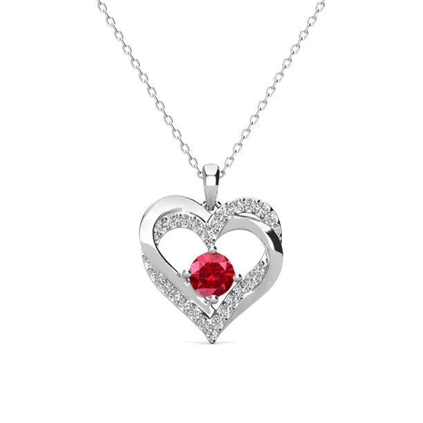 Forever 18k White Gold Plated Birthstone Double Heart Necklace with Crystals