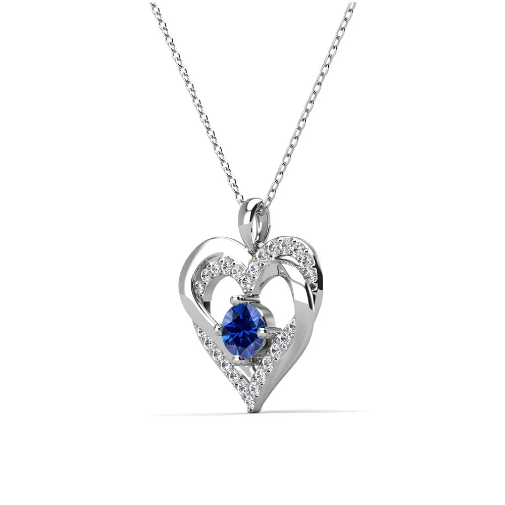 Forever 18k White Gold Plated Birthstone Double Heart Necklace with Crystals