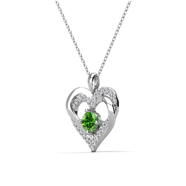 Forever 18k White Gold Plated Birthstone Double Heart Necklace with Crystals