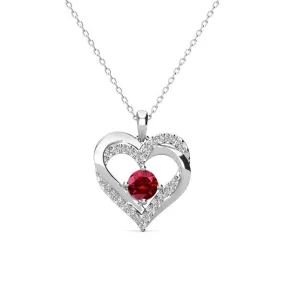 Forever 18k White Gold Plated Birthstone Double Heart Necklace with Crystals