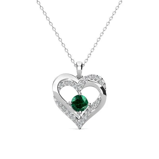 Forever 18k White Gold Plated Birthstone Double Heart Necklace with Crystals