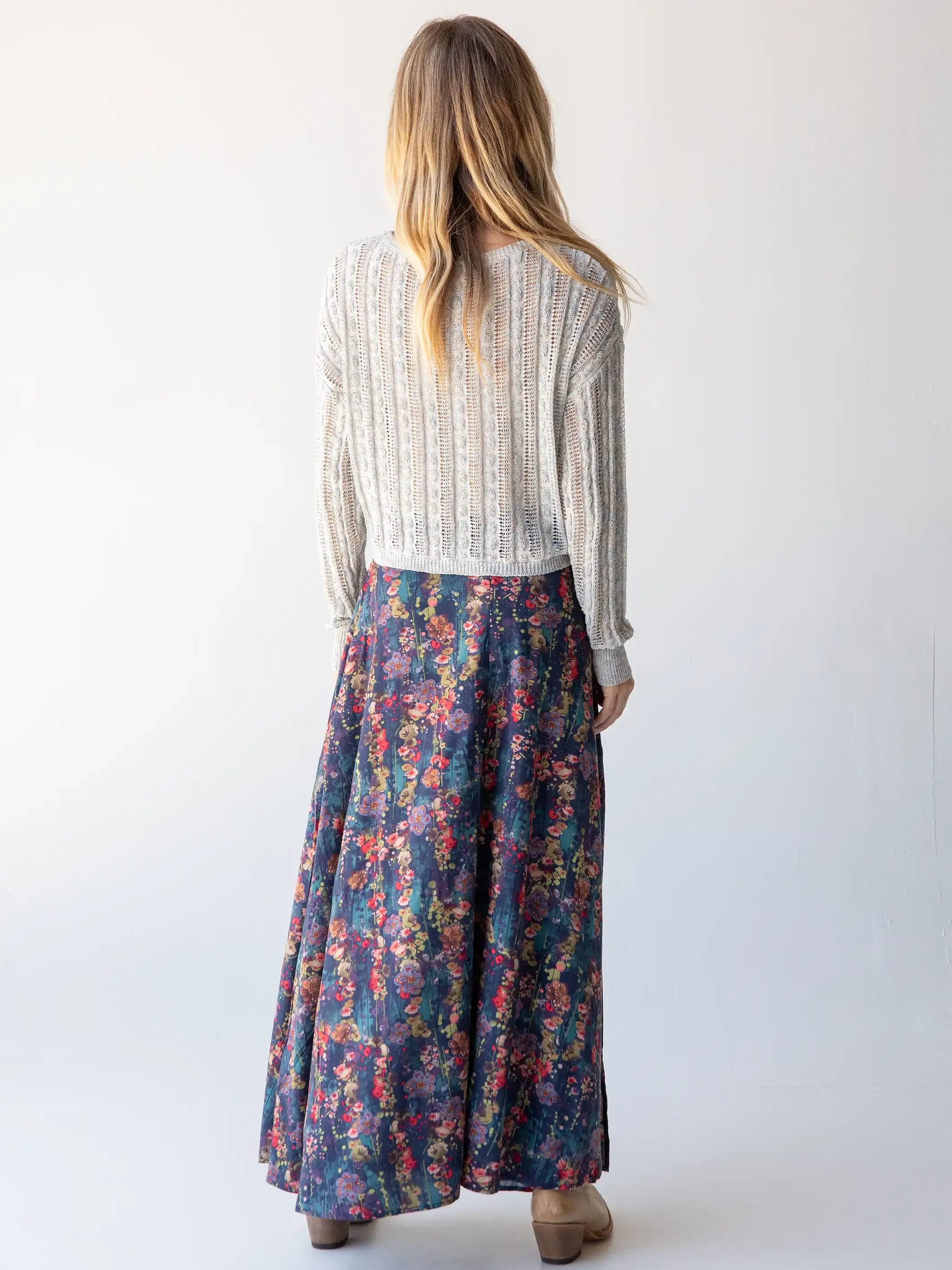 Ginger Side-Slit Maxi Skirt - Watercolor Floral