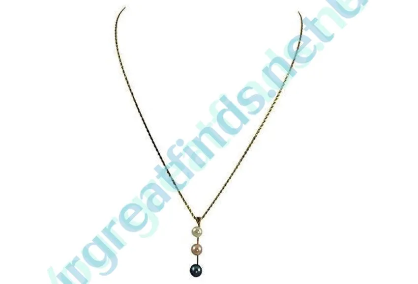 Gold & Triple-Tone Pearls Necklace 10k