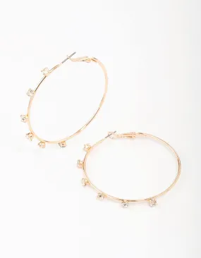 Gold Diamante Station Hoop Earrings