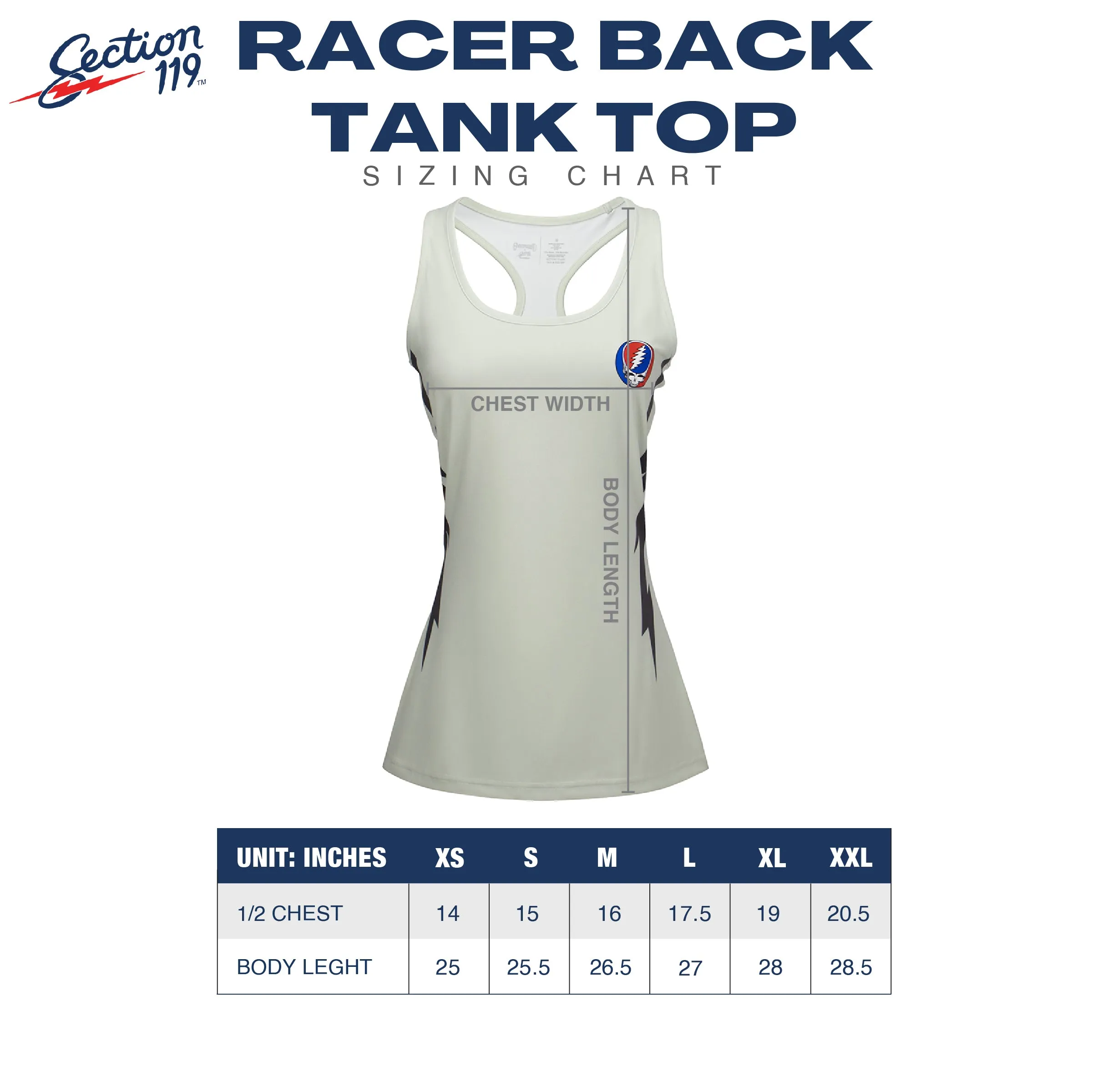 Grateful Dead | Racer Back Tank Top | Stealie On Black And Grey Bolt