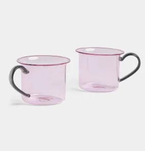 HAY Borosilicate Cup – Set of 2 – Pink with Grey Handle