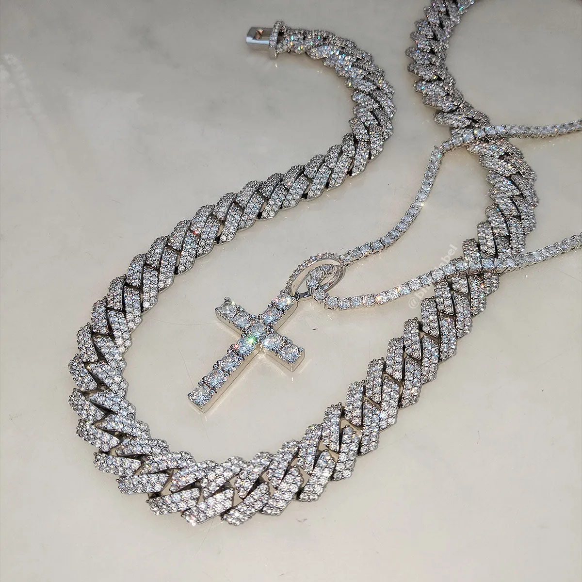 Iced Out Cross Pendant   Cuban Link Chain Set