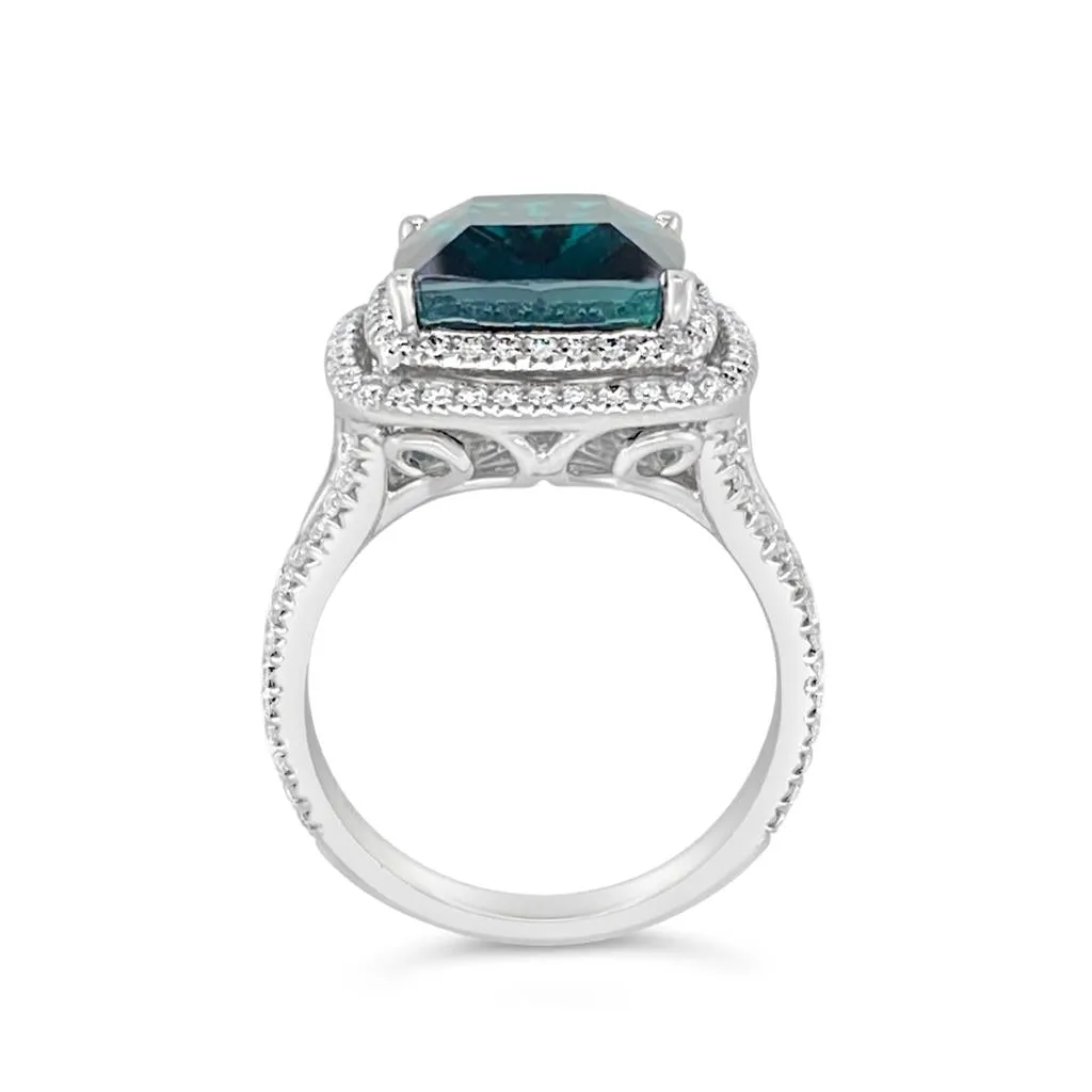 Irisa by Martin Binder Turquoise Tourmaline & Diamond Double Halo Ring