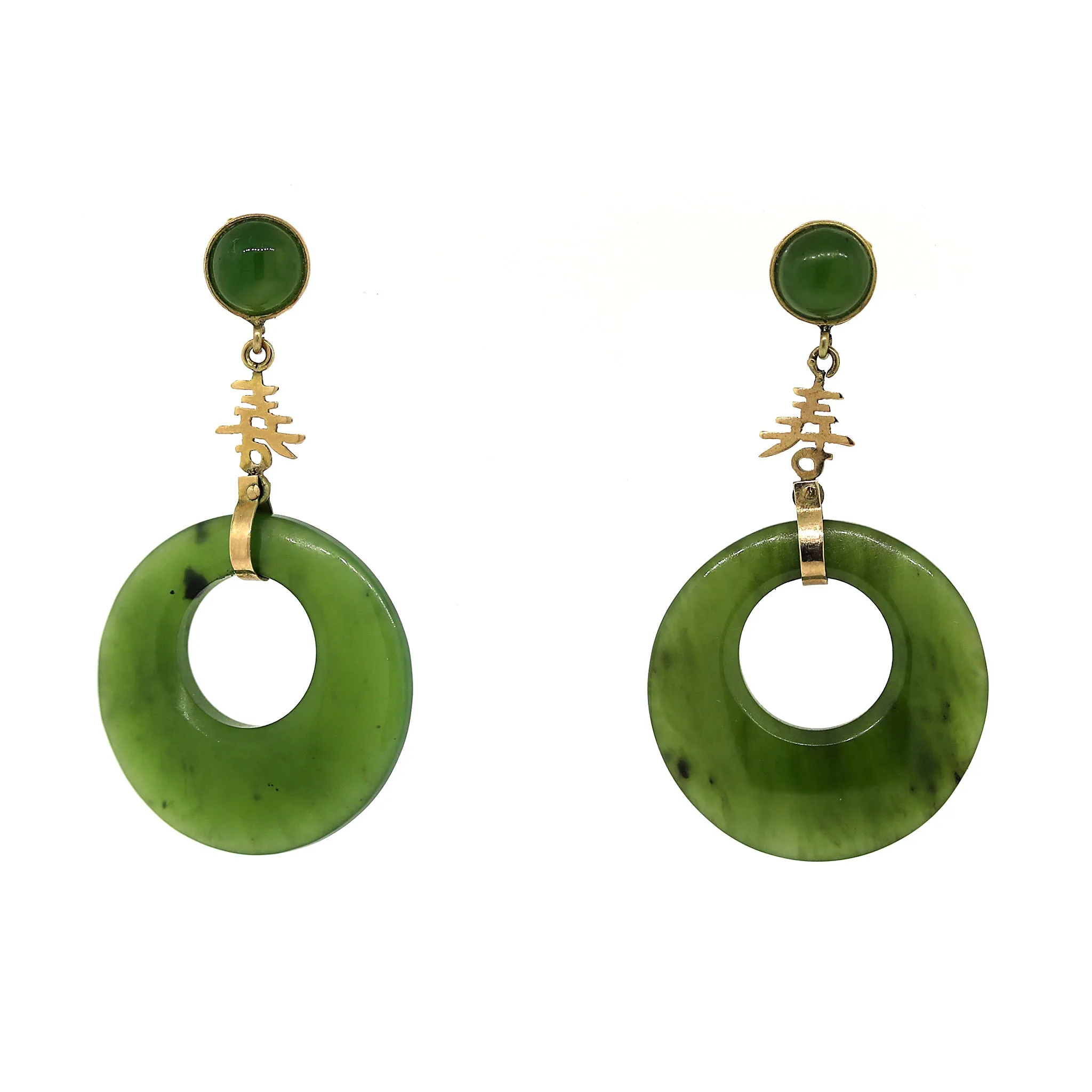 Jade Shou Drop Earrings in 14k Gold