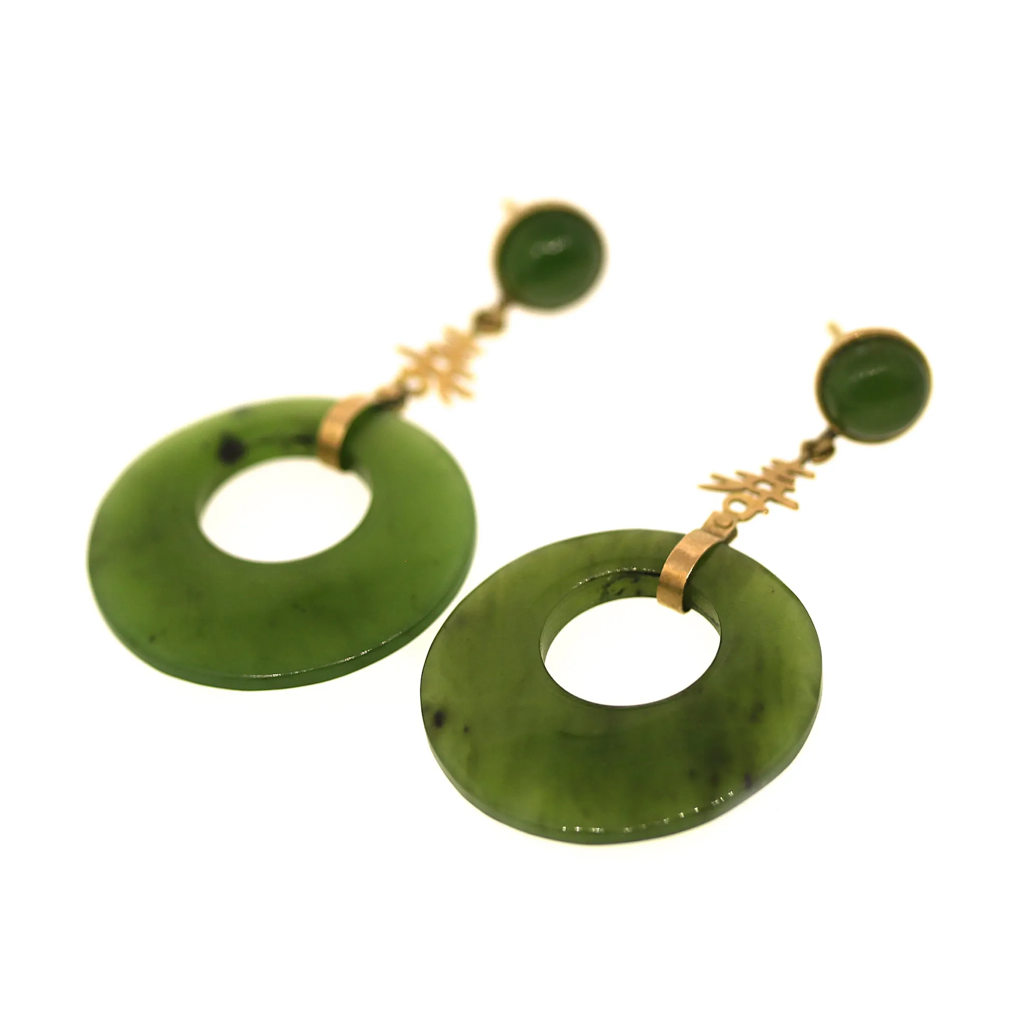 Jade Shou Drop Earrings in 14k Gold