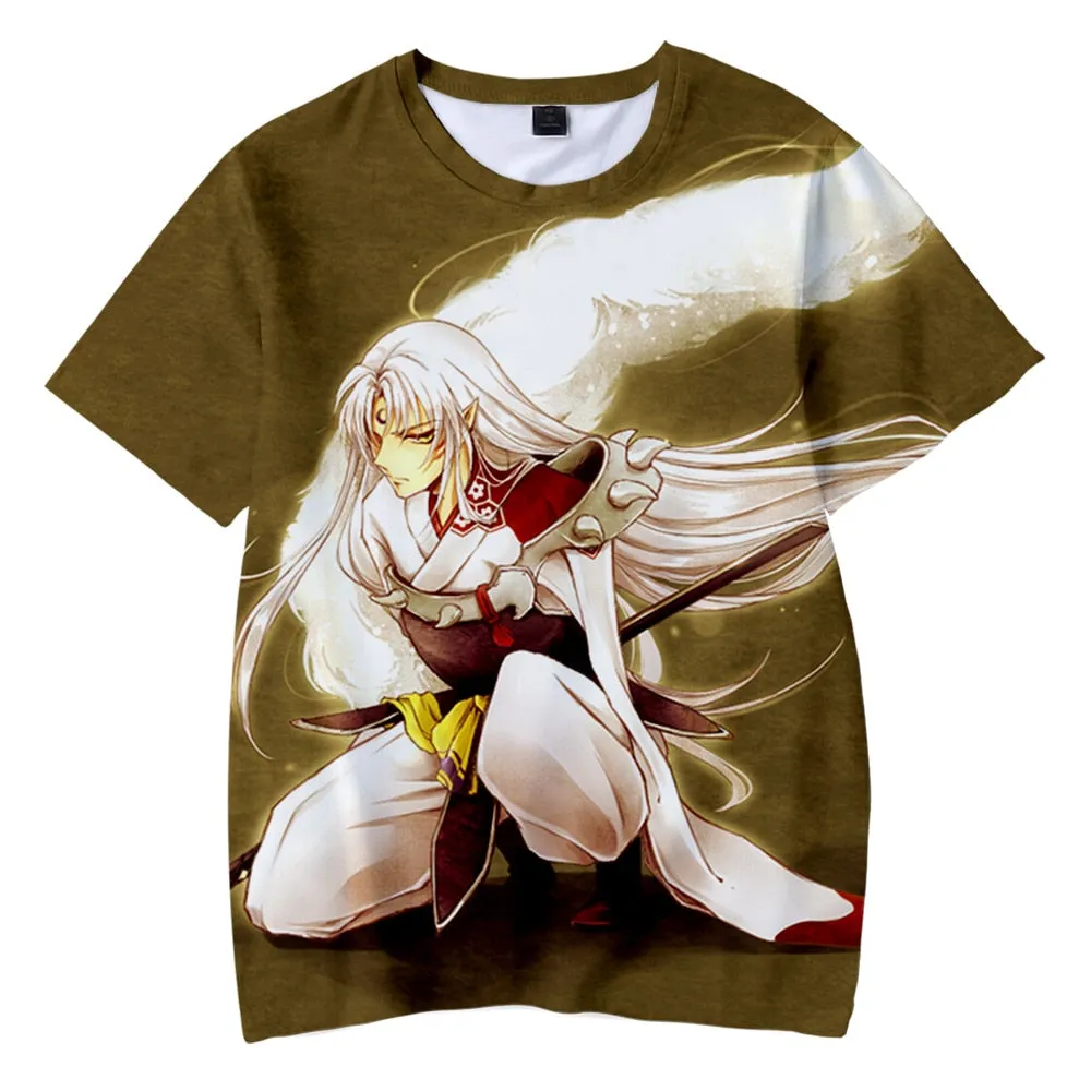 Japanese Anime Inuyasha T Shirt Casual Harajuku Fashion T-shirt Men Women T Shirt Kids Adult Cartoon Sesshomaru Print T Shirt High Quality