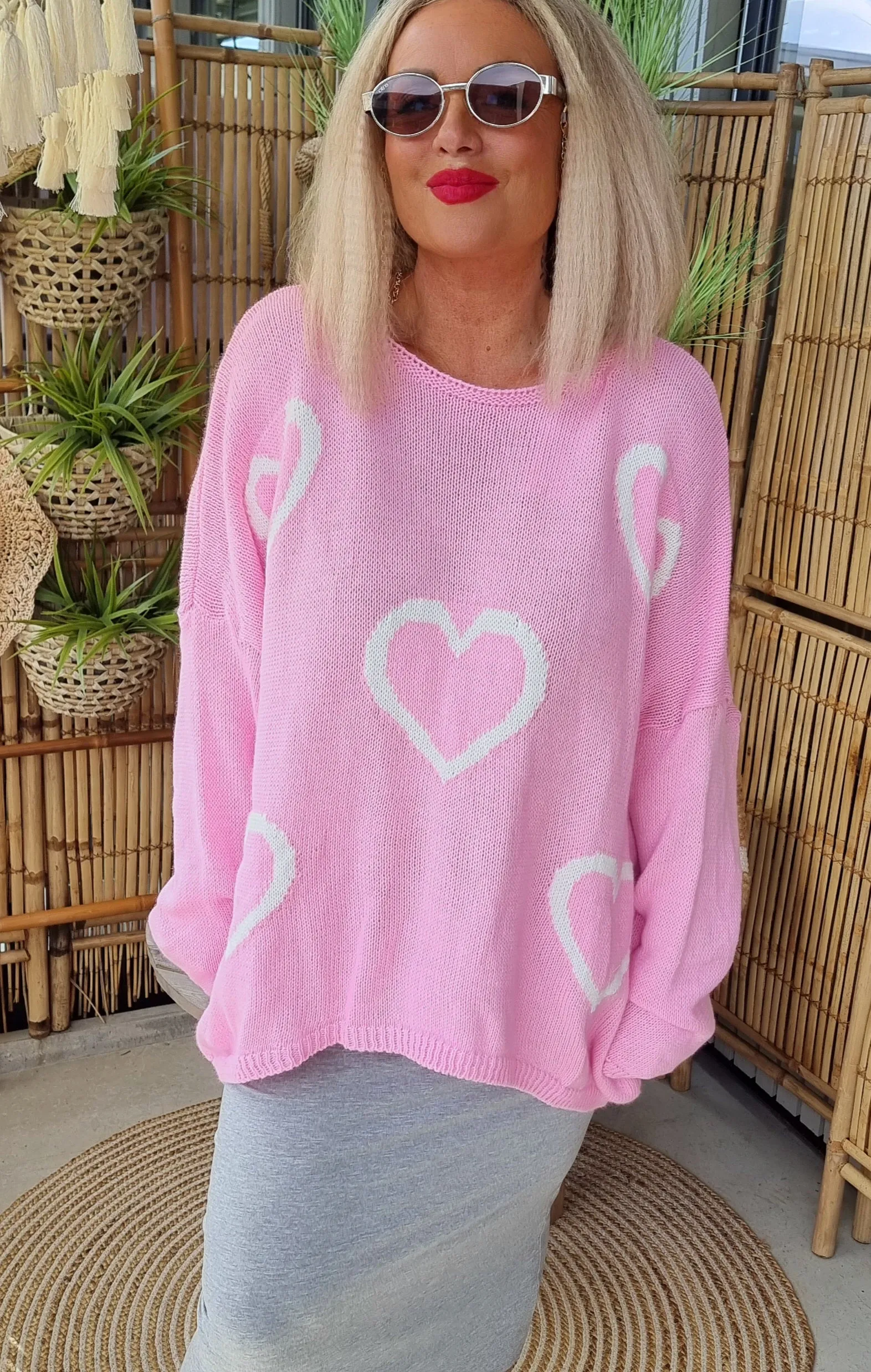 Knitted Heart Sweater Pink