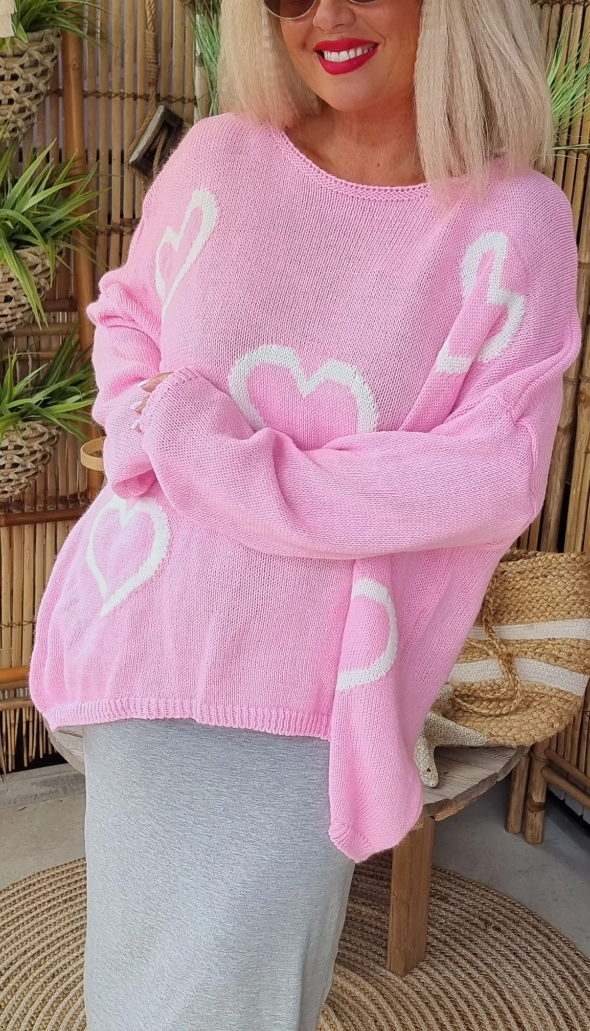 Knitted Heart Sweater Pink