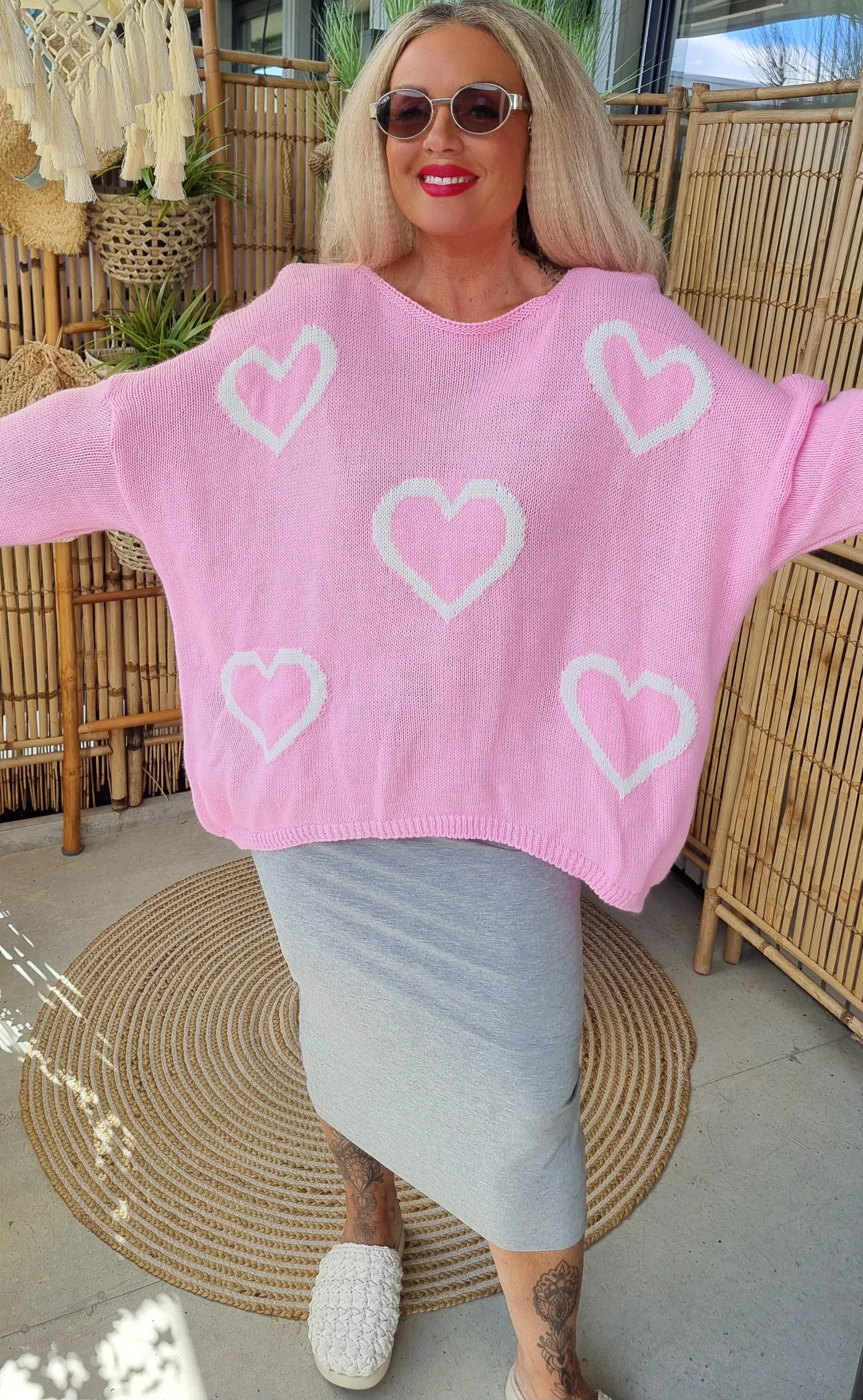 Knitted Heart Sweater Pink