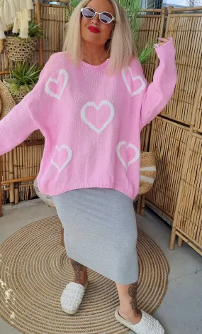 Knitted Heart Sweater Pink