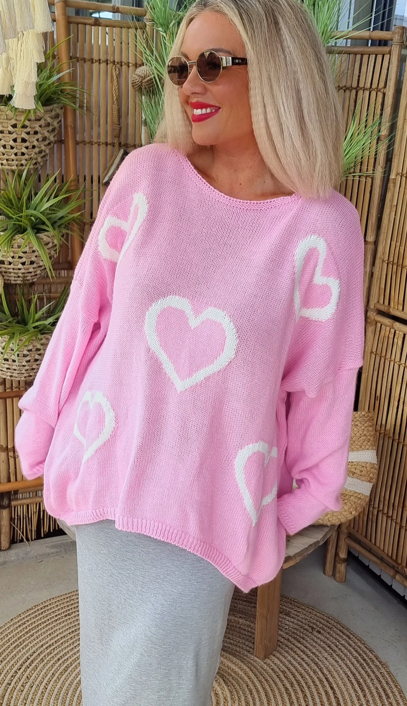 Knitted Heart Sweater Pink