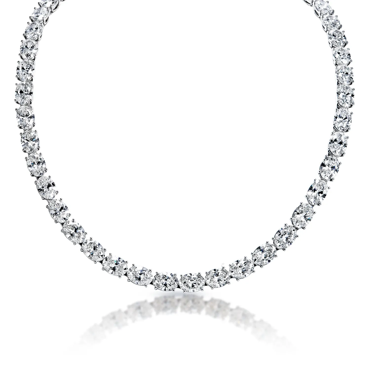 Lashawn 179 Carats Large Oval Cut Lab-Grown Diamond Tennis Necklace in White Gold By Mike Nekta