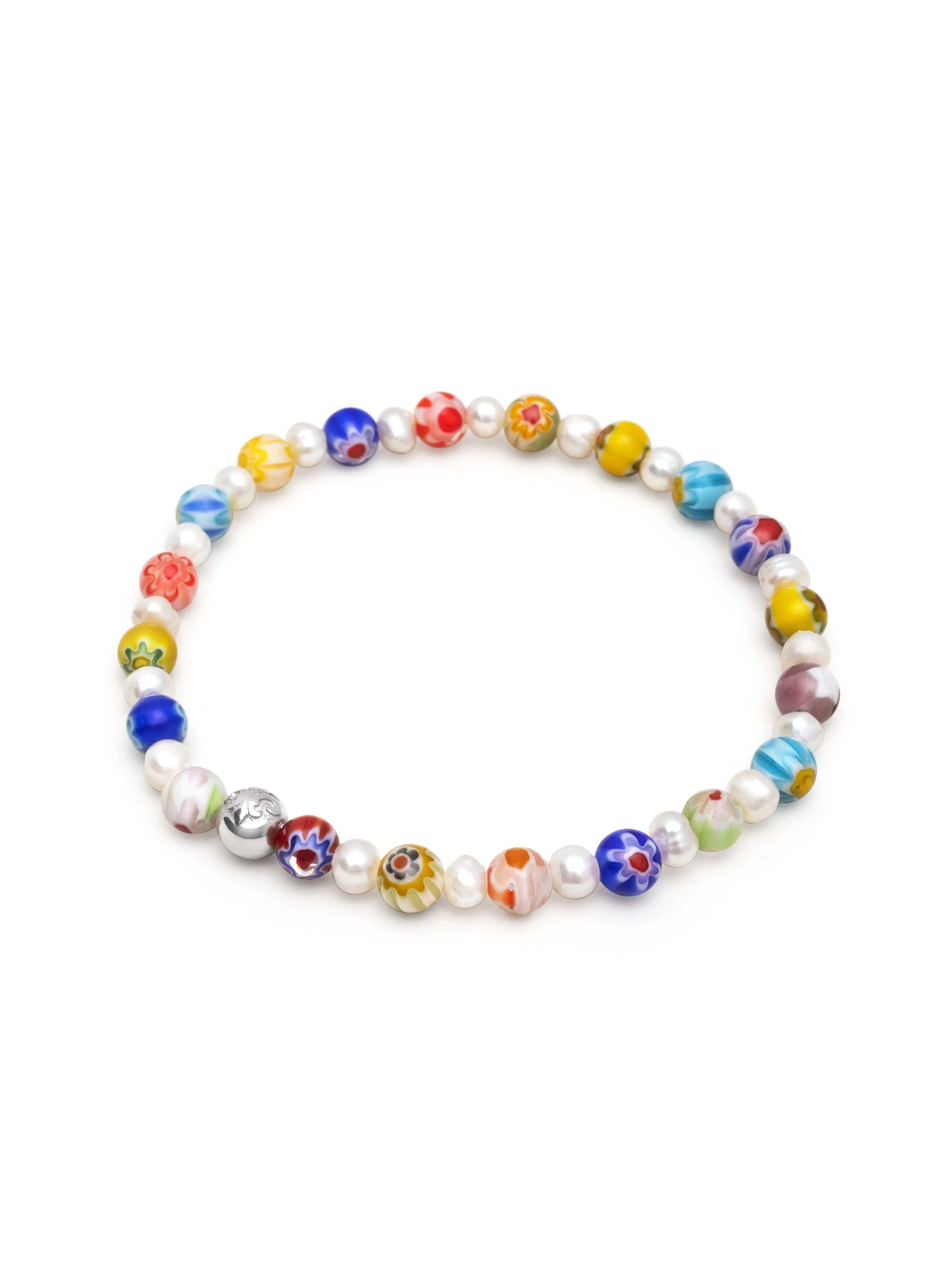 Men's Pearl Wristband with Hand-Painted Glass Beads