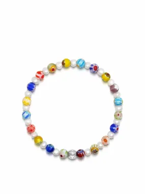 Men's Pearl Wristband with Hand-Painted Glass Beads