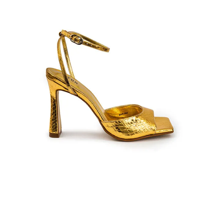 Metallic Ankle Strap Flared Heel Sandal  BWR 060