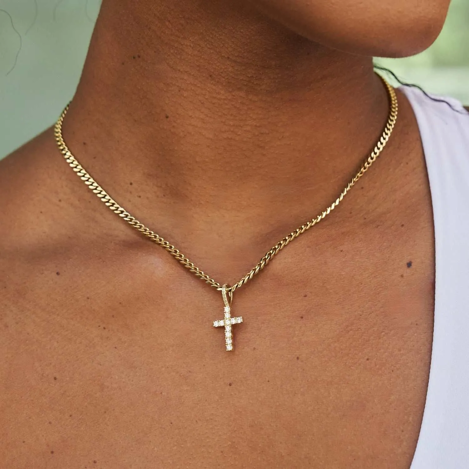 Micro Diamond Cross in Yellow Gold