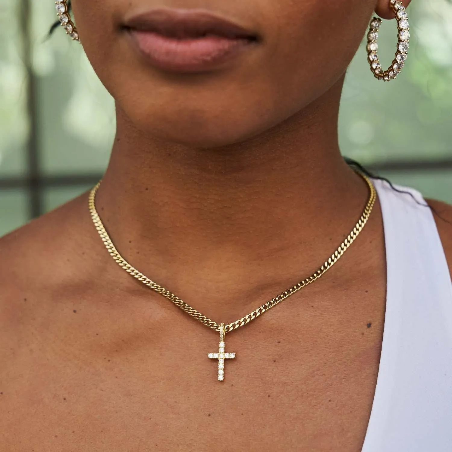 Micro Diamond Cross in Yellow Gold