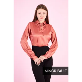 (Minor Fault) Pink Knotted Collar Satin Top