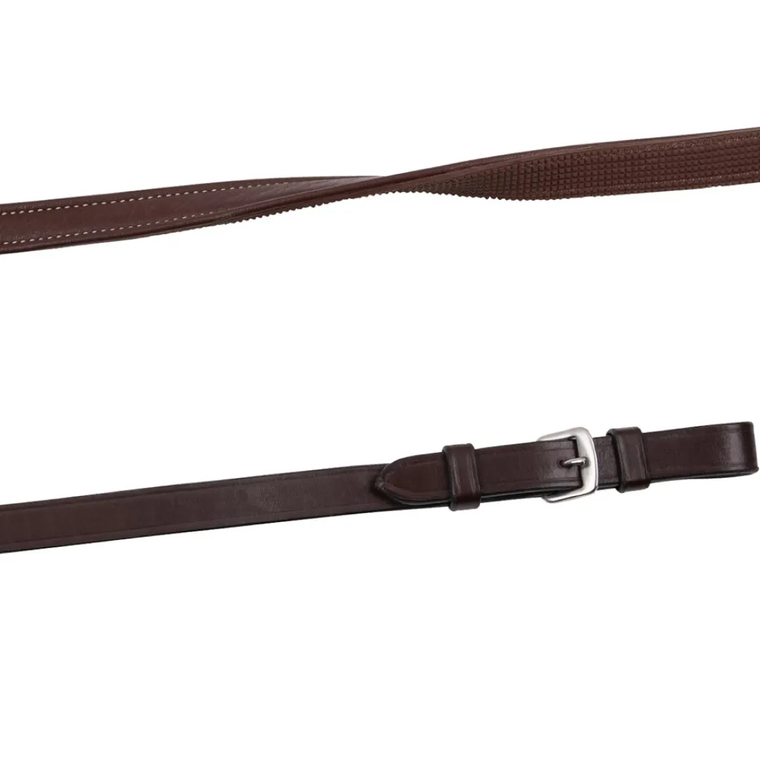 Montar Smooth Leather/Rubber Reins With Cream Stitching And Buckles