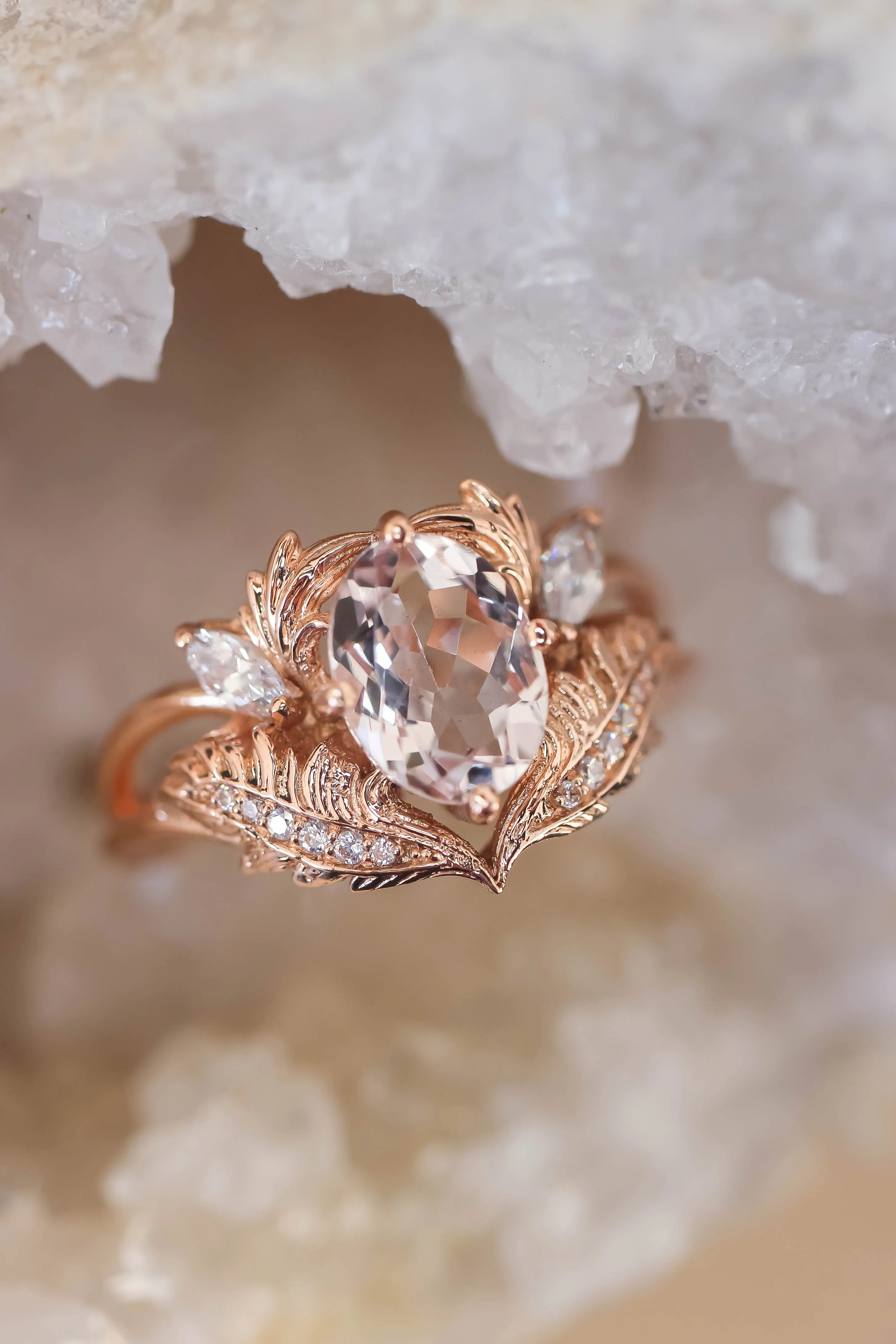 Morganite and diamonds engagement ring / Adonis