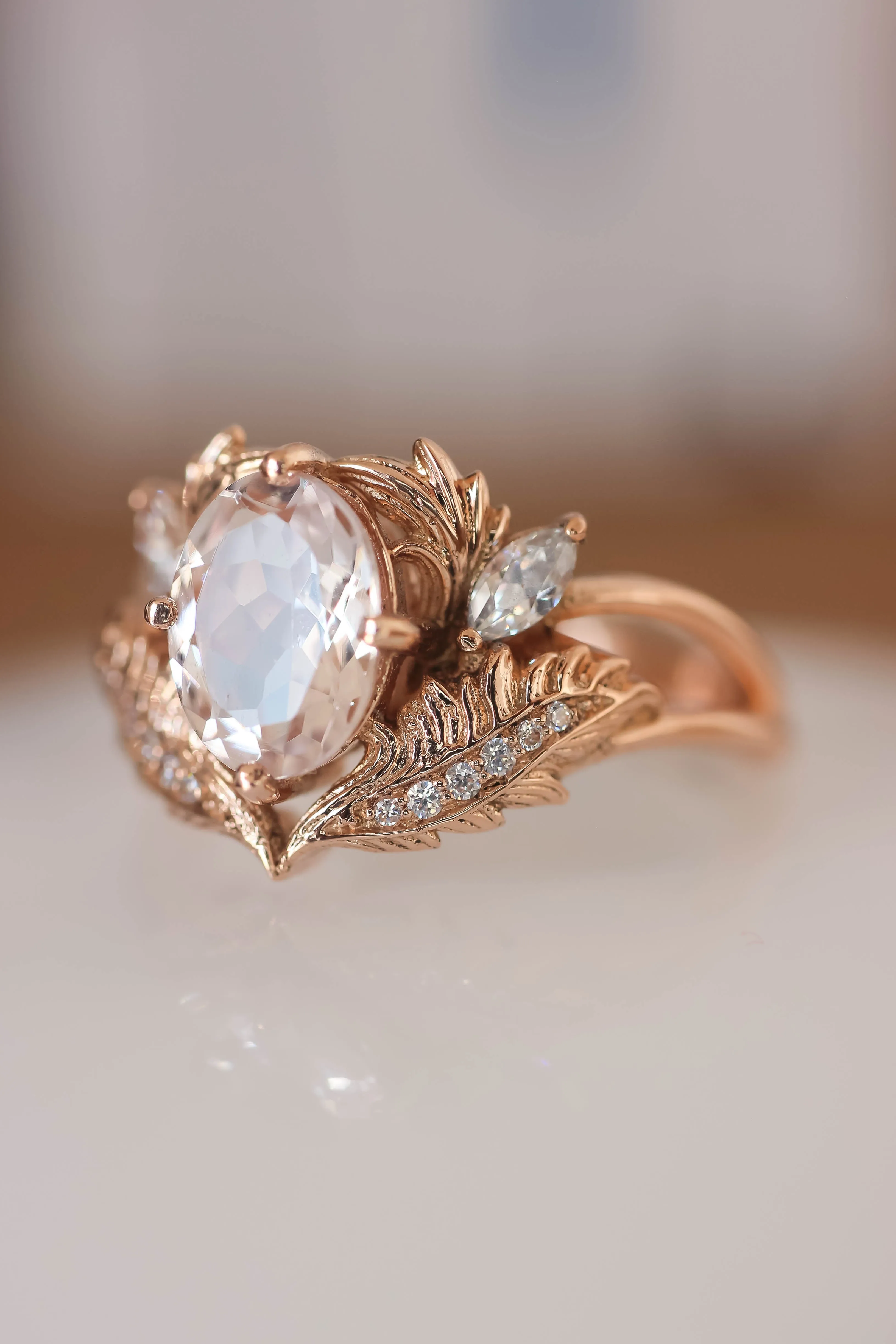 Morganite and diamonds engagement ring / Adonis