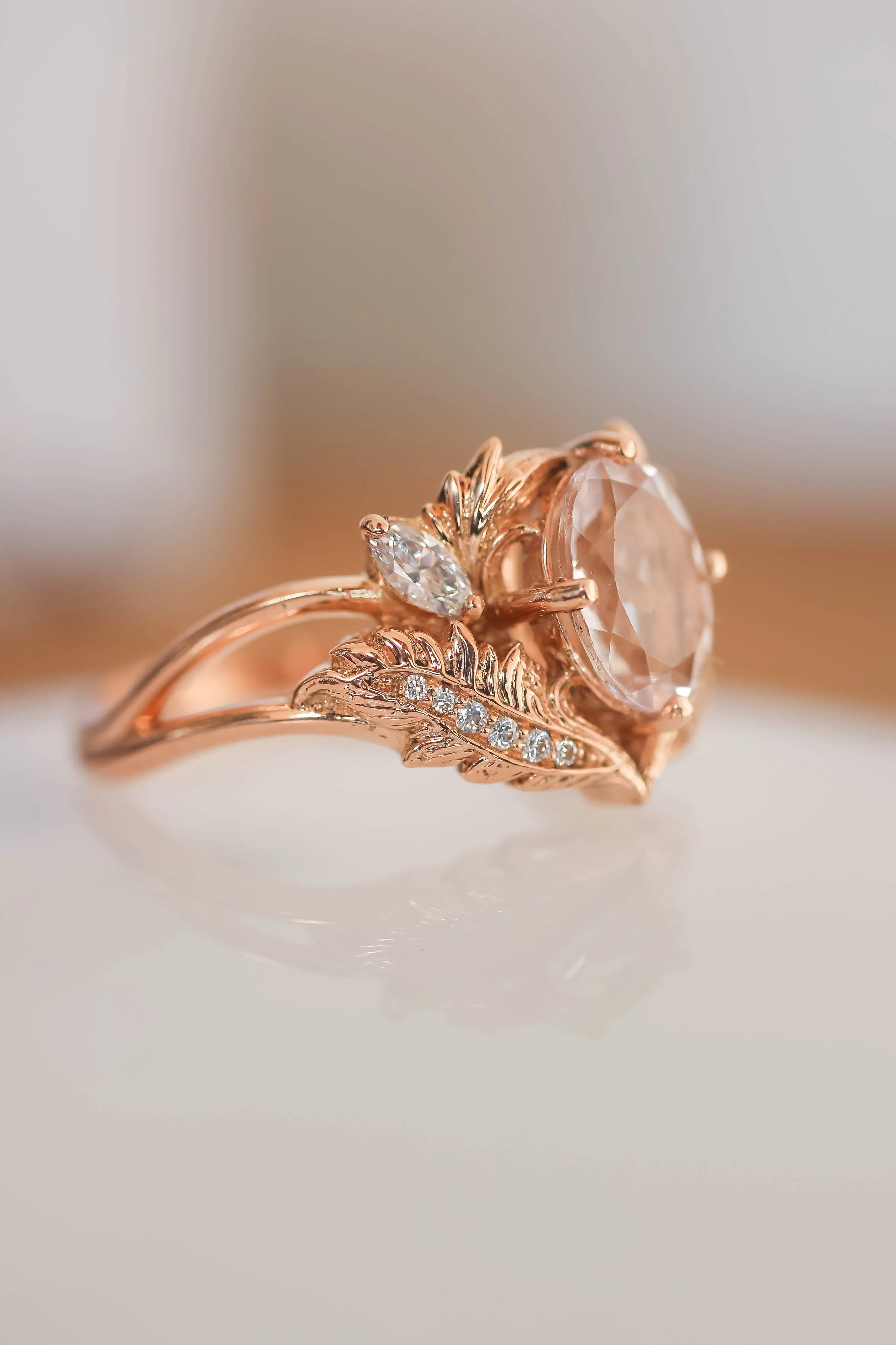 Morganite and diamonds engagement ring / Adonis