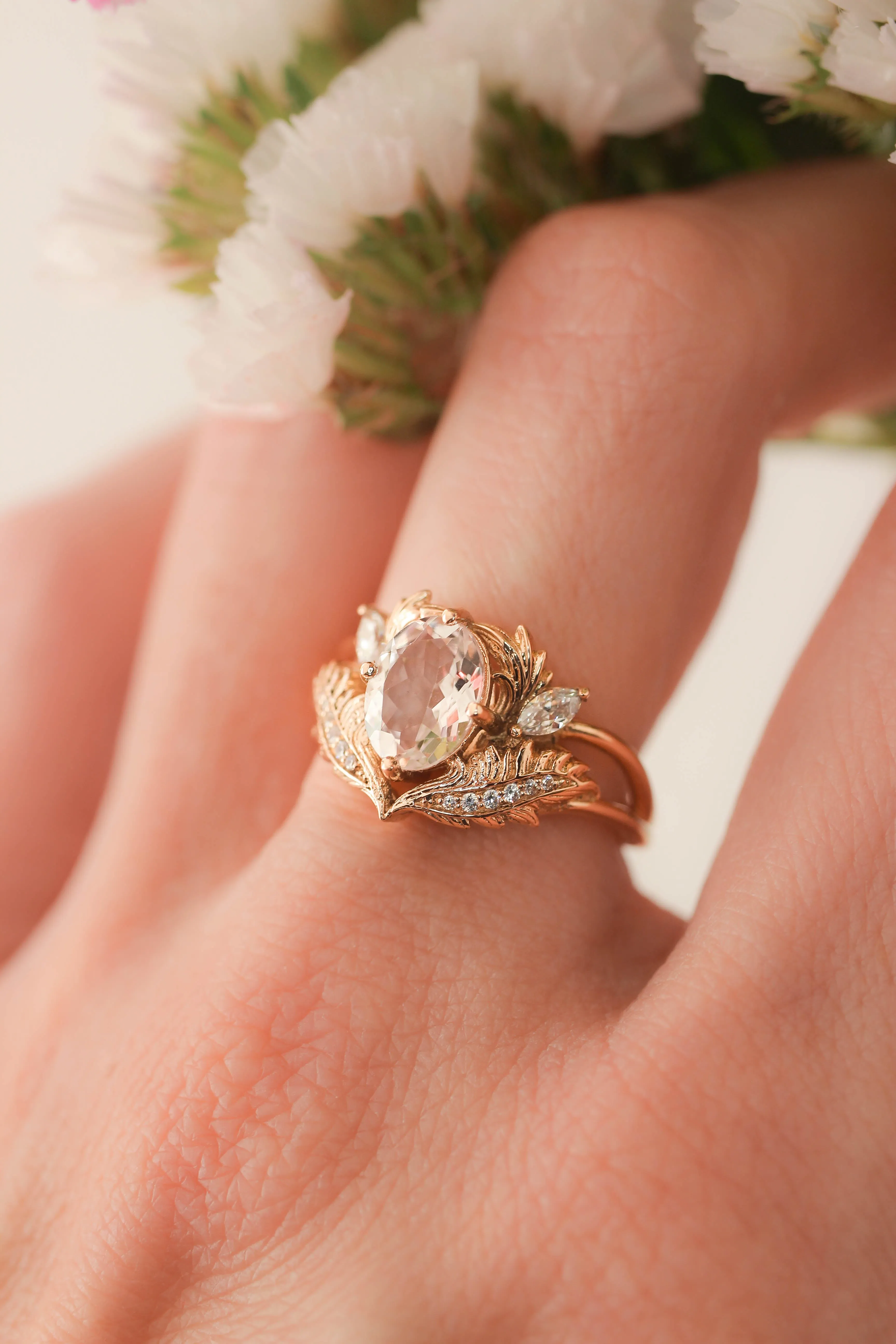 Morganite and diamonds engagement ring / Adonis