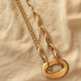 Nanis Brushed 18K Yellow Gold Oval Link Double Chain Necklace