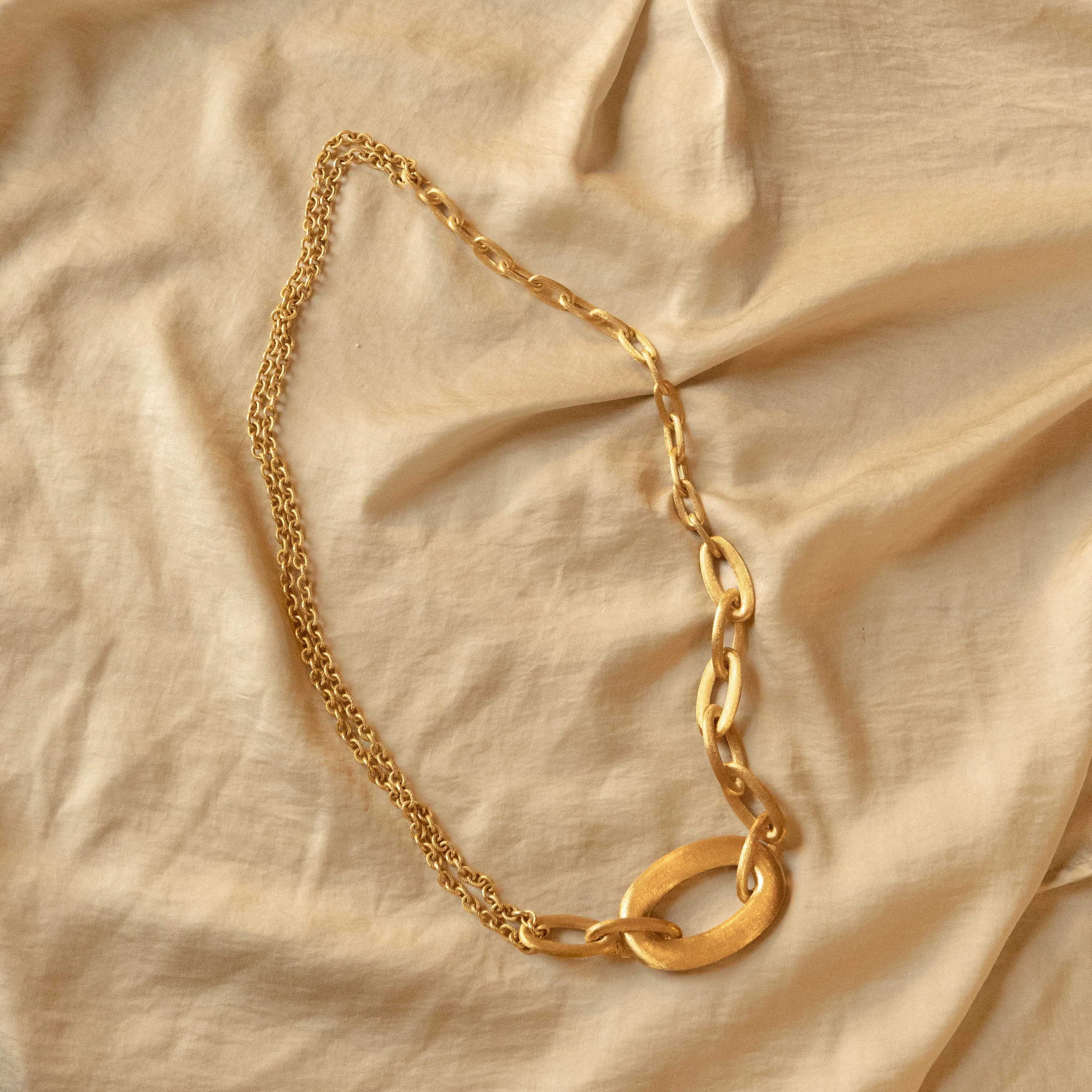 Nanis Brushed 18K Yellow Gold Oval Link Double Chain Necklace