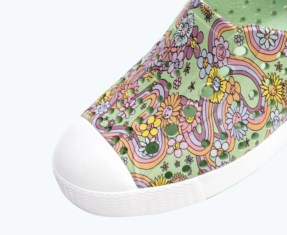 Native Jefferson Print Shoes - Fig Green / Shell White / Rain Floral