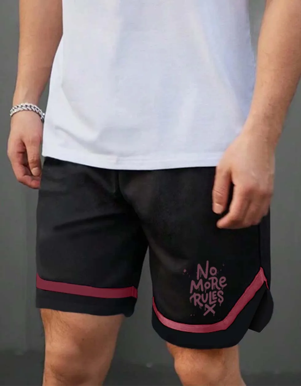 No More Rules Black Placement Typography Printed Shorts