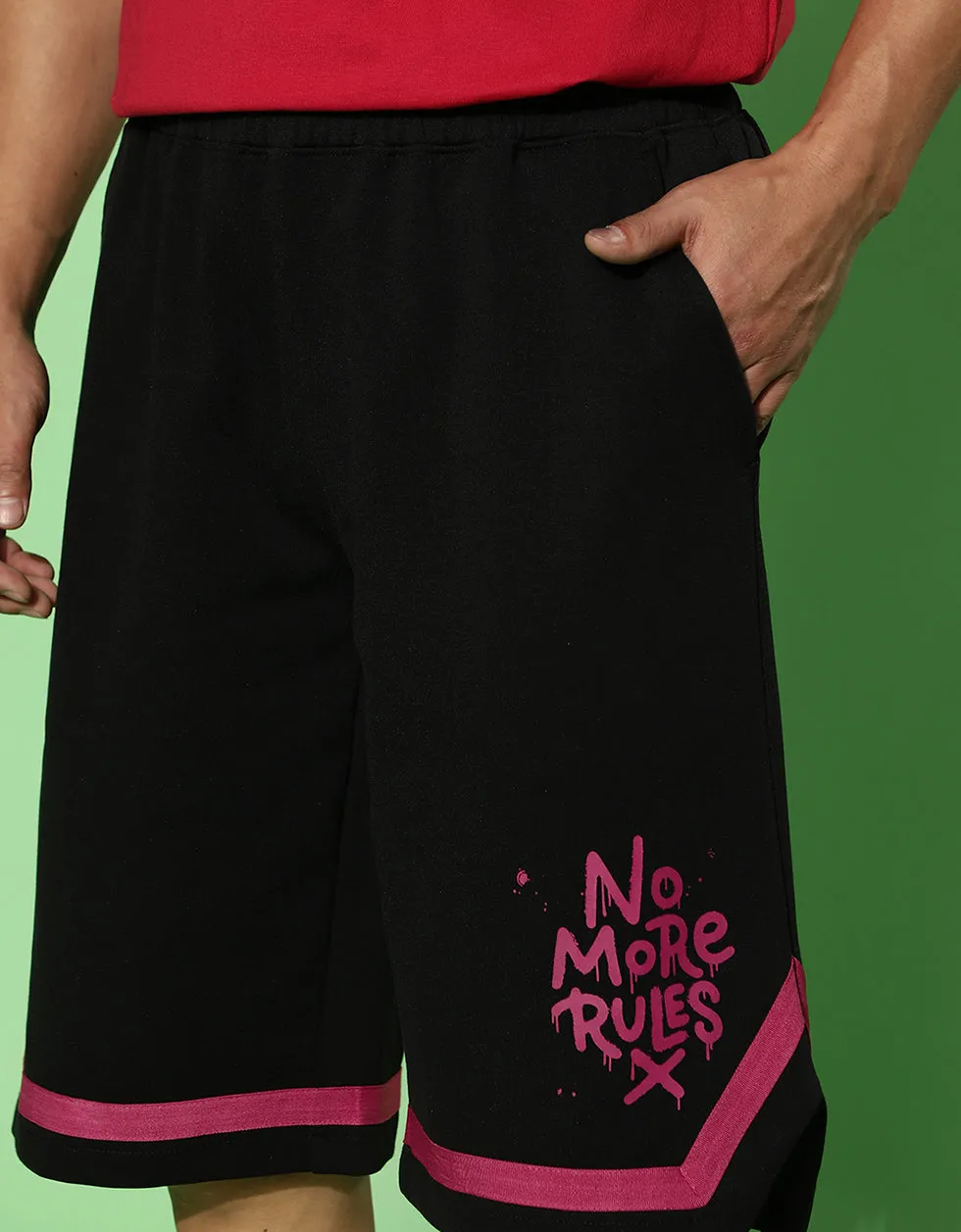 No More Rules Black Placement Typography Printed Shorts