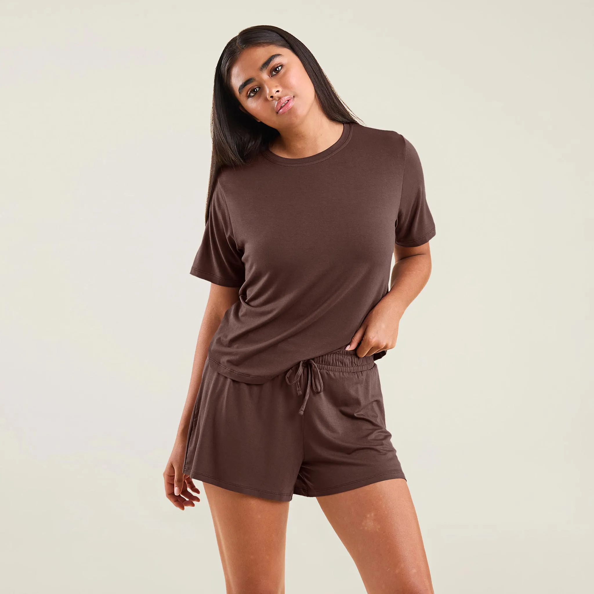 Pajama Shorts Set | Coffee