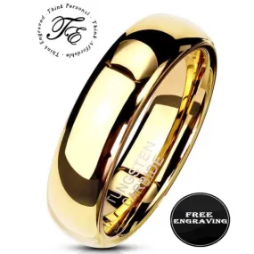 Personalized Women's Promise Ring - Dome Design 14k Gold Over Real Tungsten