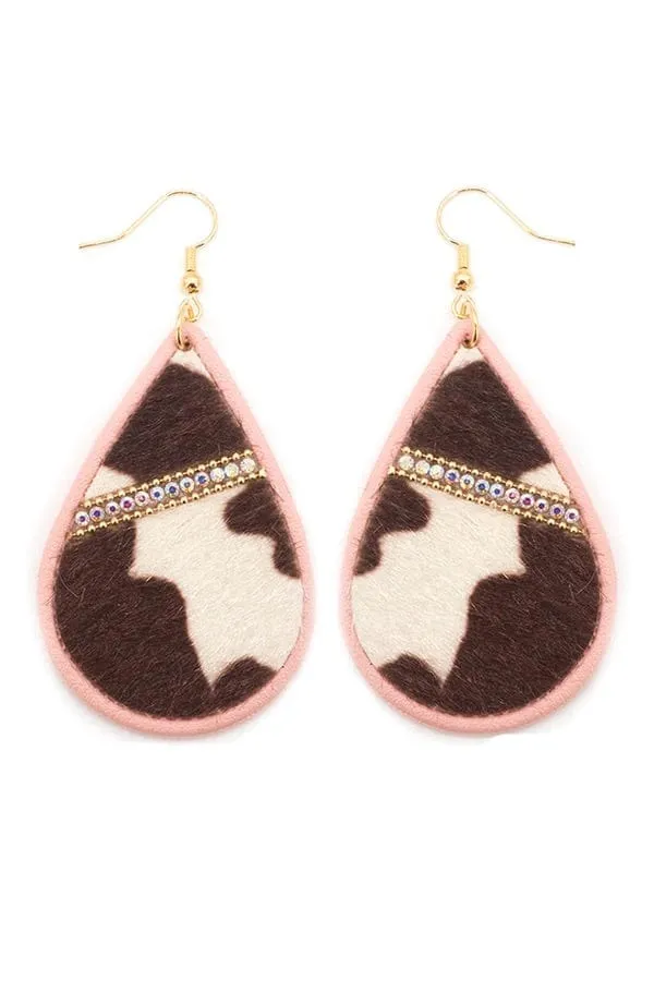 Pink cowhide teardrop earrings