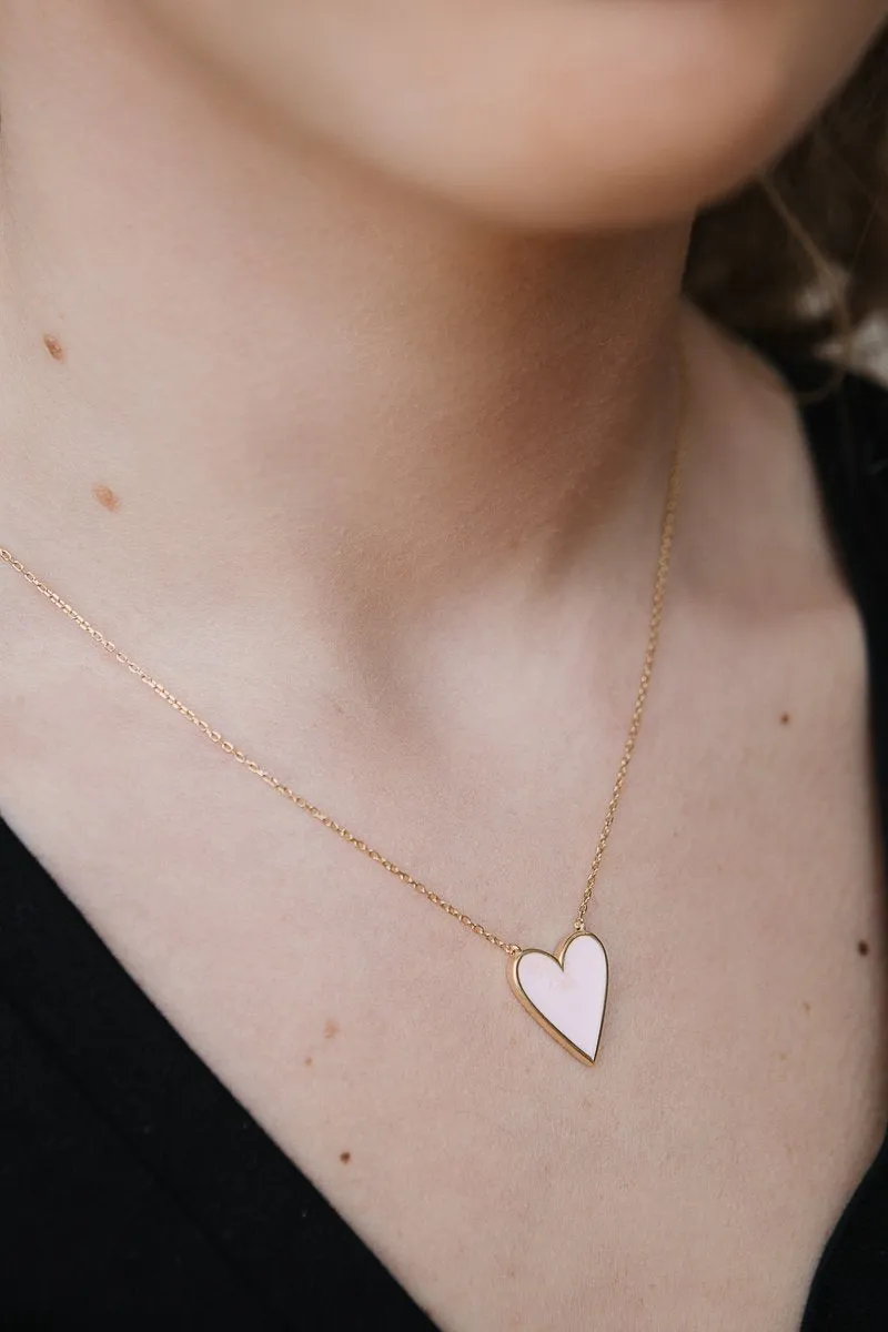 PINK ENAMEL HEART NECKLACE