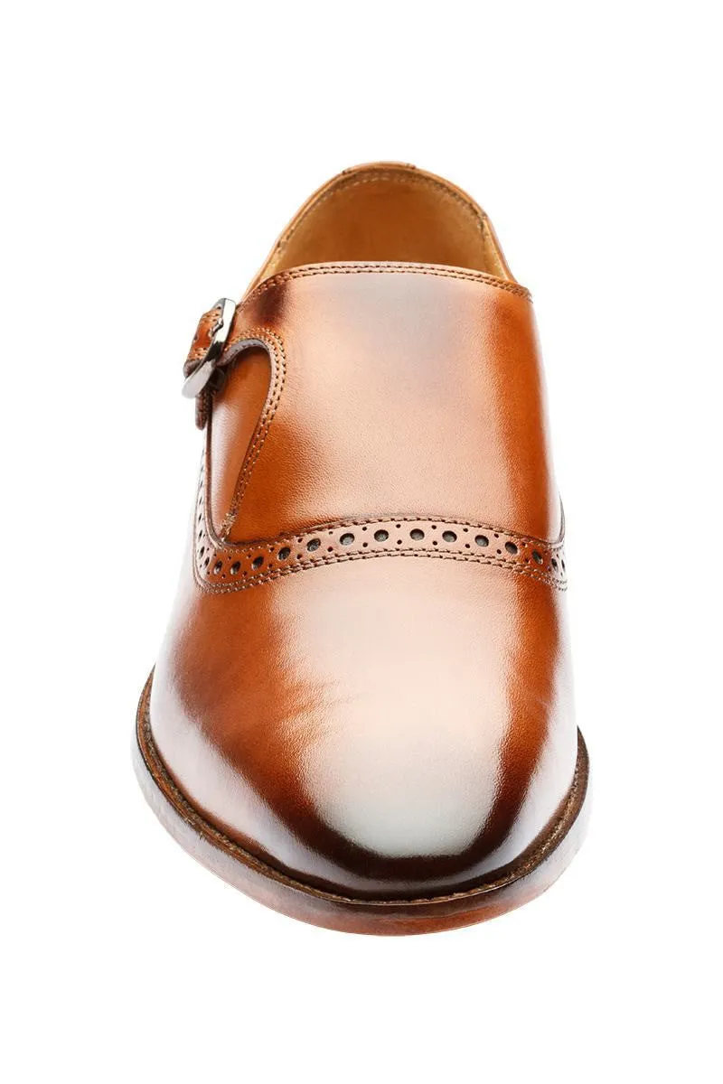 PLAIN TOE SINGLE STRAP BROGUE MONK– TAN