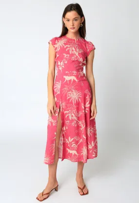 Printed High Neck Dress - Fuchsia White