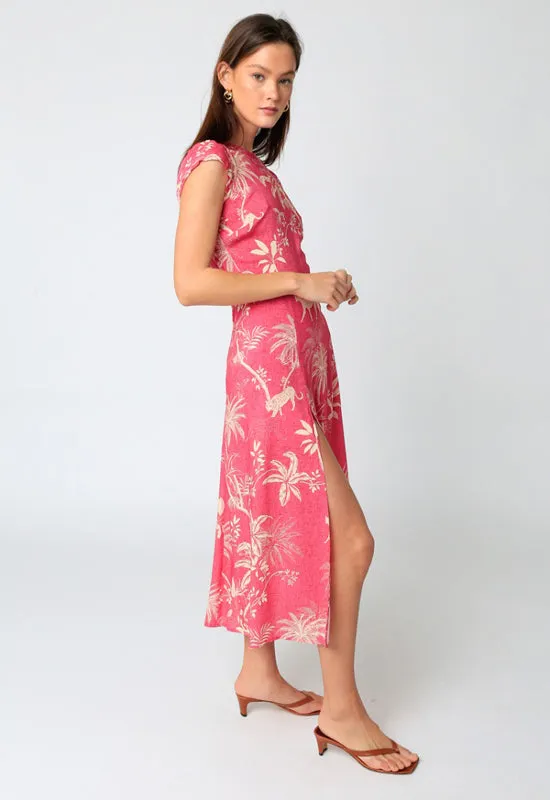 Printed High Neck Dress - Fuchsia White