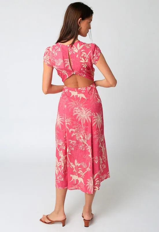 Printed High Neck Dress - Fuchsia White