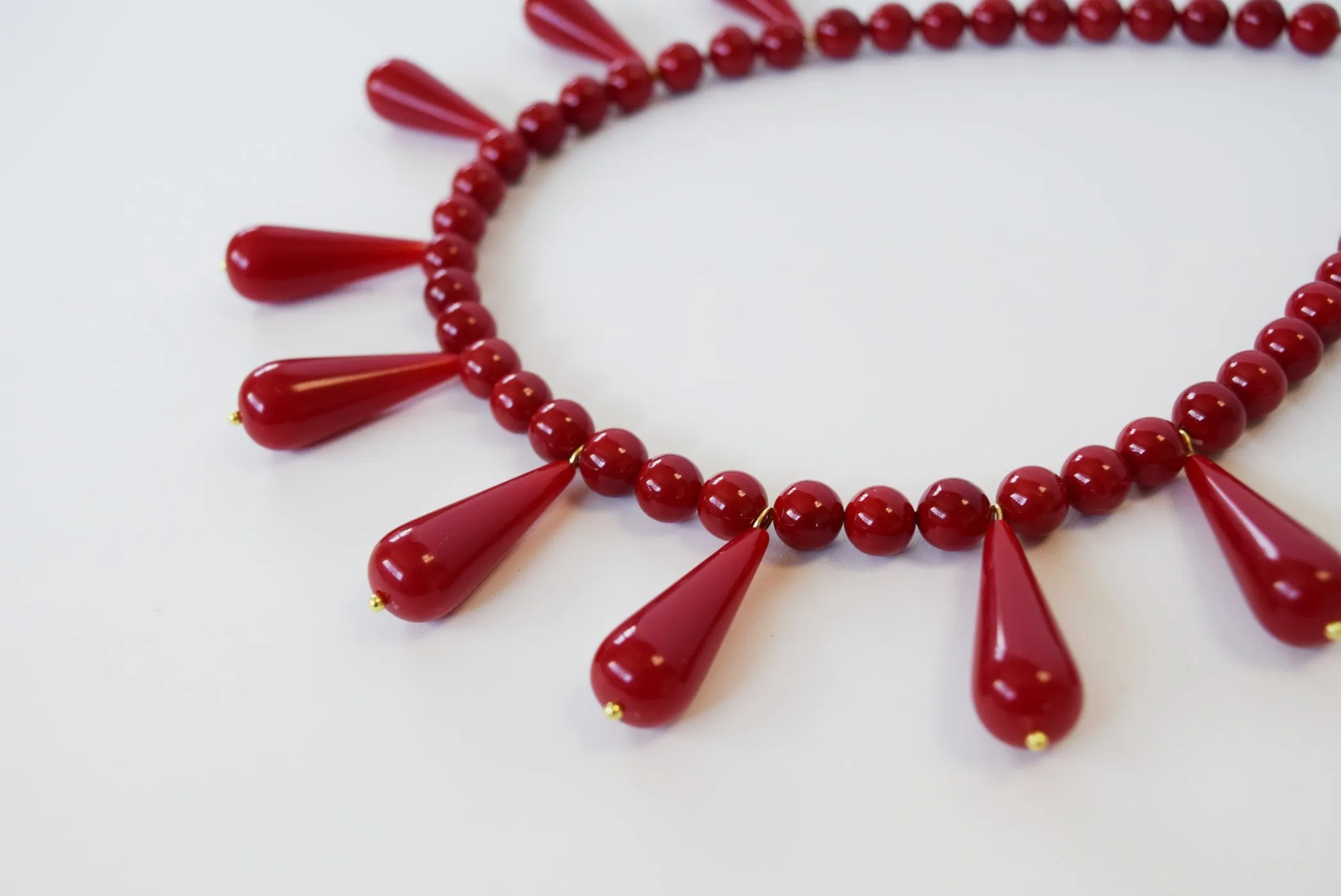 Red Coral Teardrop Fringe Necklace