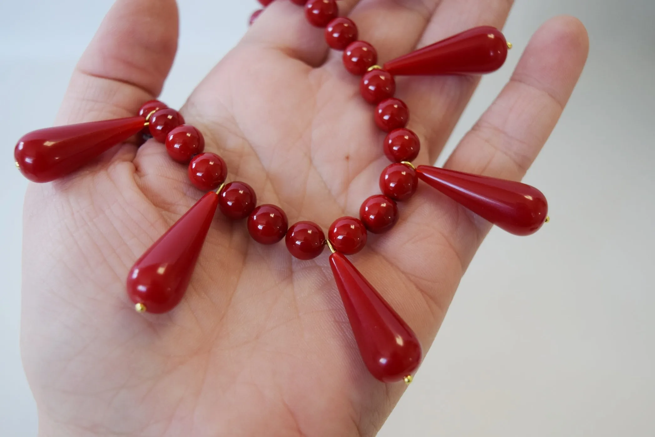 Red Coral Teardrop Fringe Necklace